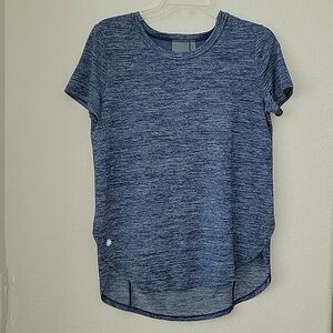 ATHLETA HI-LO Short Sleeve Top, XS, HEATHERED BLUE, EUC